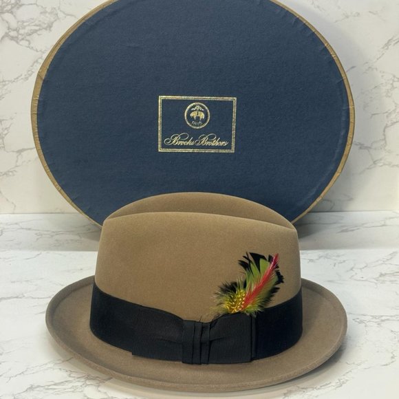 Vintage Brooks Brothers Fedora Hat Size 7 Felt Feather Band - Picture 1 of 11